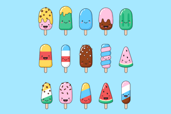 Download Set of Simple Smiling Ice Cream Drawings - Drawings Collection